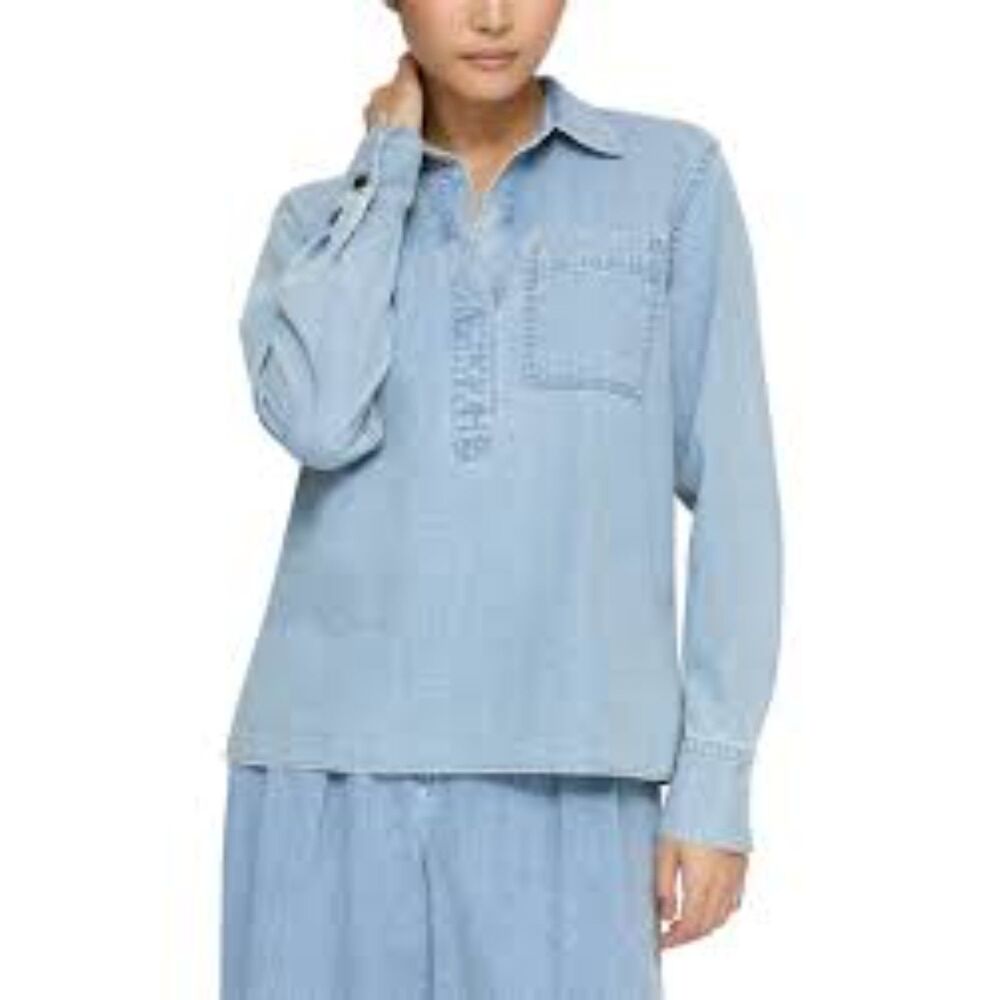 Lafayette 148 New York Patch Pocket Popover Shirt - Blue L